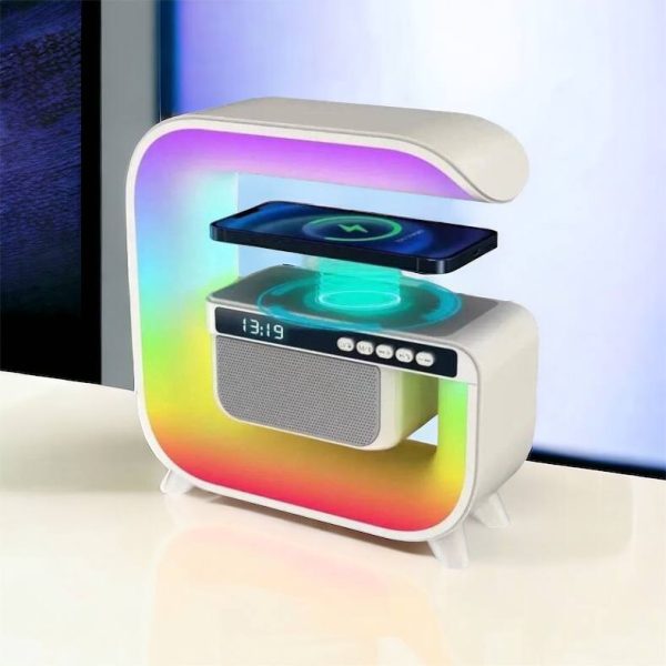 Нічний акумуляторний RGB G3 з бездротовою зарядкою 15W Bluetooth колонка Настільна смарт лампа White