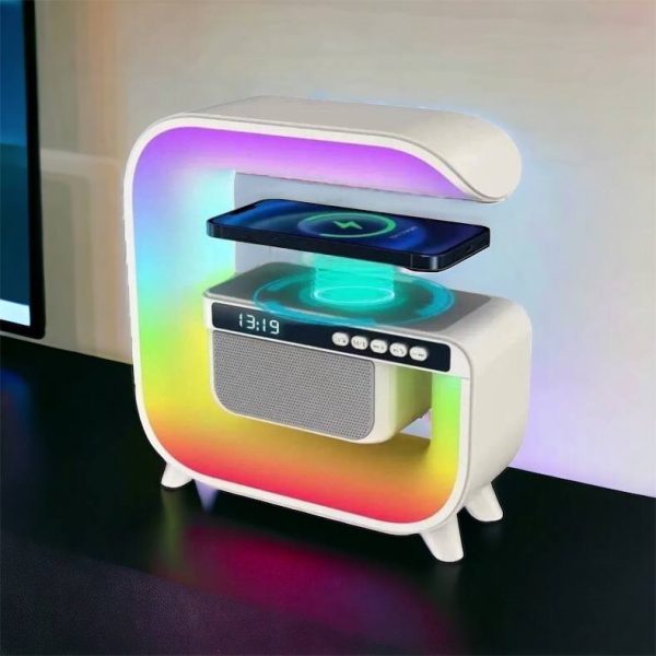 Нічний акумуляторний RGB G3 з бездротовою зарядкою 15W Bluetooth колонка Настільна смарт лампа White