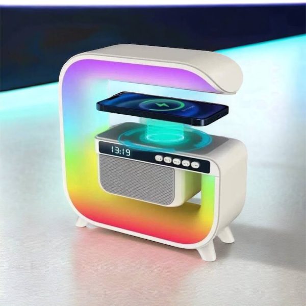 Нічний акумуляторний RGB G3 з бездротовою зарядкою 15W Bluetooth колонка Настільна смарт лампа White