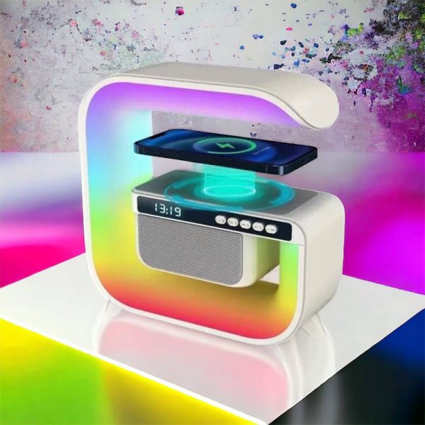 Нічний акумуляторний RGB G3 з бездротовою зарядкою 15W Bluetooth колонка Настільна смарт лампа White