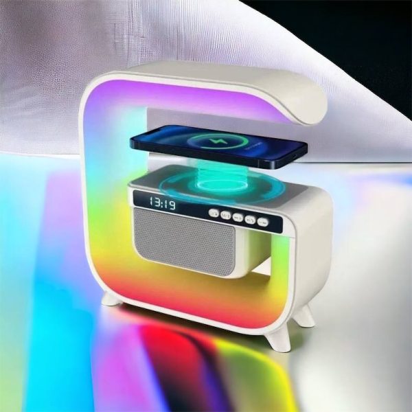 Нічний акумуляторний RGB G3 з бездротовою зарядкою 15W Bluetooth колонка Настільна смарт лампа White
