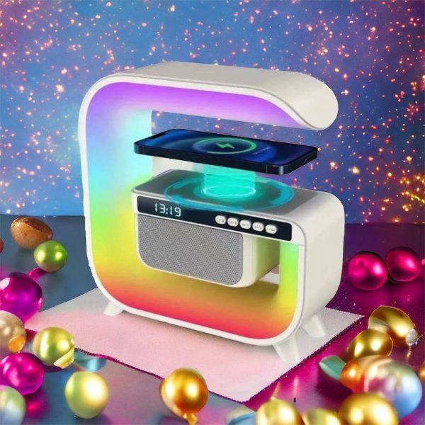Нічний акумуляторний RGB G3 з бездротовою зарядкою 15W Bluetooth колонка Настільна смарт лампа White