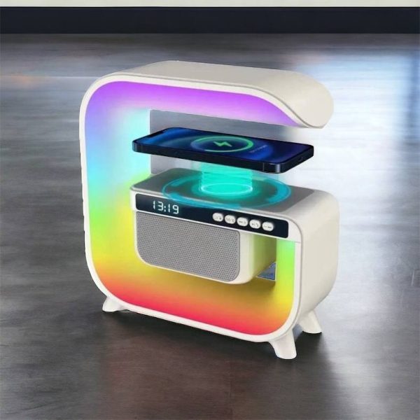 Нічний акумуляторний RGB G3 з бездротовою зарядкою 15W Bluetooth колонка Настільна смарт лампа White
