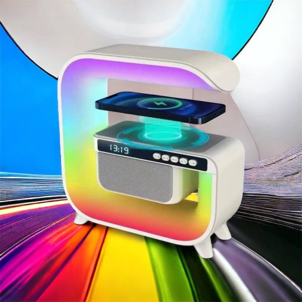 Нічний акумуляторний RGB G3 з бездротовою зарядкою 15W Bluetooth колонка Настільна смарт лампа White