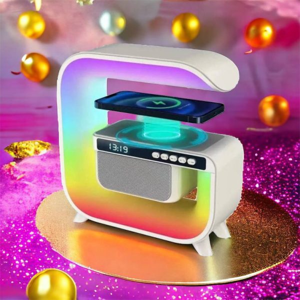 Нічний акумуляторний RGB G3 з бездротовою зарядкою 15W Bluetooth колонка Настільна смарт лампа White