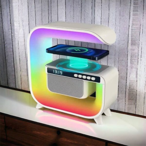 Нічний акумуляторний RGB G3 з бездротовою зарядкою 15W Bluetooth колонка Настільна смарт лампа White
