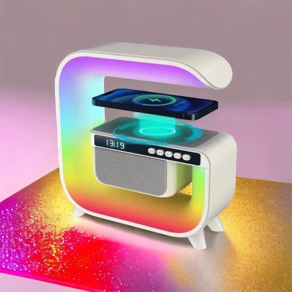 Нічний акумуляторний RGB G3 з бездротовою зарядкою 15W Bluetooth колонка Настільна смарт лампа White