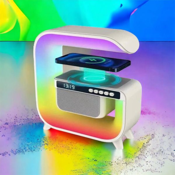 Нічний акумуляторний RGB G3 з бездротовою зарядкою 15W Bluetooth колонка Настільна смарт лампа White