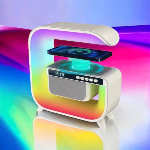 Нічний акумуляторний RGB G3 з бездротовою зарядкою 15W Bluetooth колонка Настільна смарт лампа White