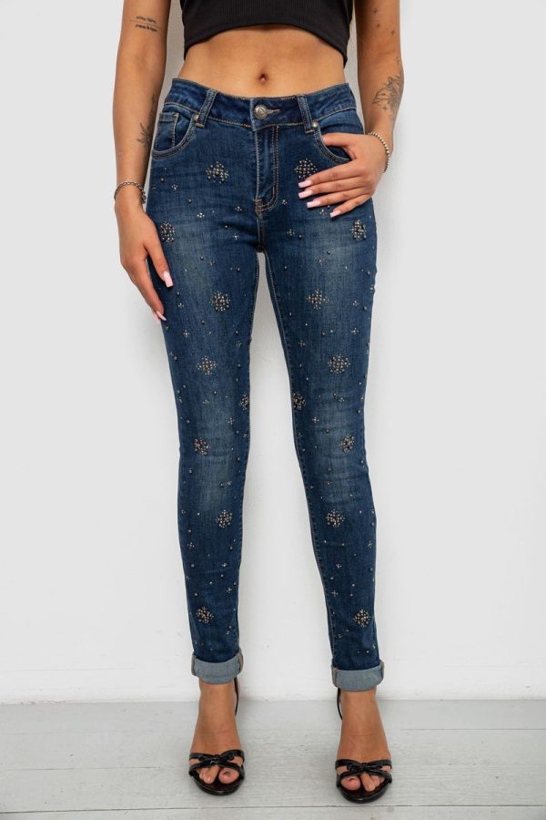 Джинси жіночі однотонні Skinny, колір синій, 244RA-019 Джинси жіночі однотонні Skinny, колір синій, 244RA-019