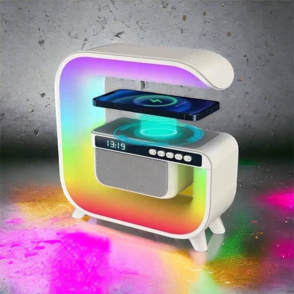 Нічний акумуляторний RGB G3 з бездротовою зарядкою 15W Bluetooth колонка Настільна смарт лампа White