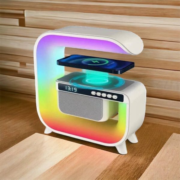 Нічний акумуляторний RGB G3 з бездротовою зарядкою 15W Bluetooth колонка Настільна смарт лампа White