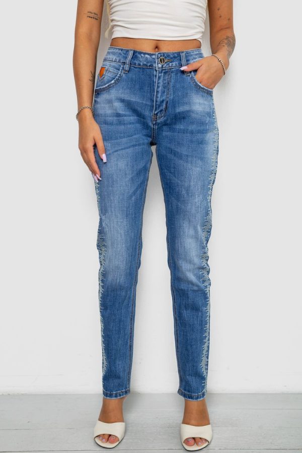 Джинси жіночі однотонні Straight fit, колір синій, 244RF-8196 Джинси жіночі однотонні Straight fit, колір синій, 244RF-8196