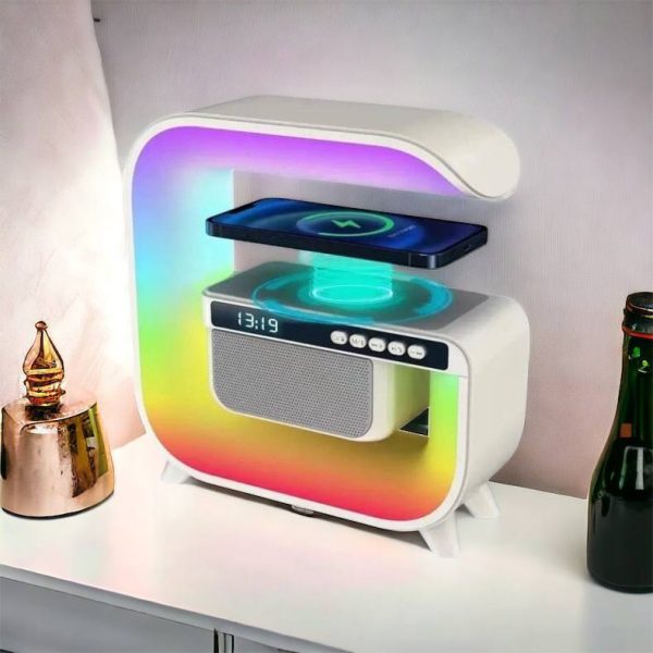 Нічний акумуляторний RGB G3 з бездротовою зарядкою 15W Bluetooth колонка Настільна смарт лампа White