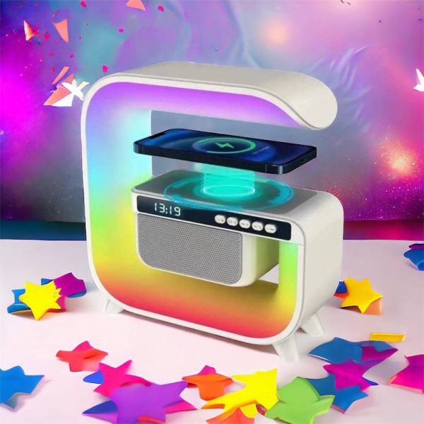 Нічний акумуляторний RGB G3 з бездротовою зарядкою 15W Bluetooth колонка Настільна смарт лампа White