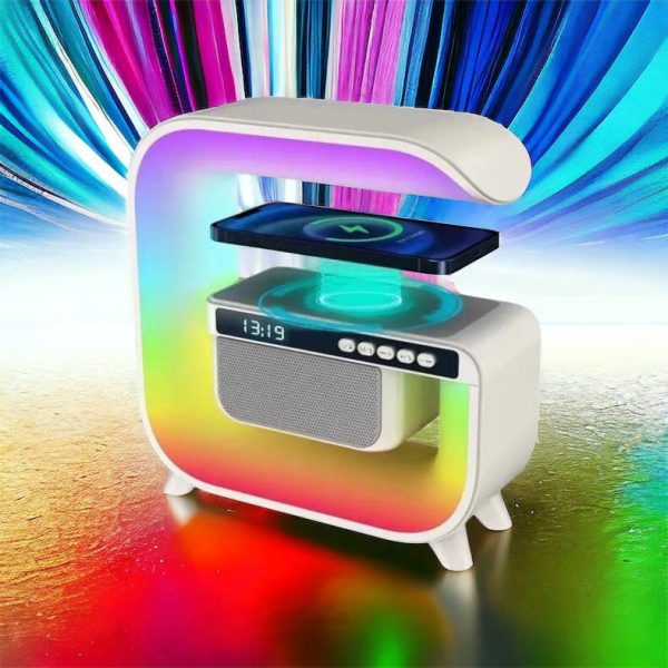Нічний акумуляторний RGB G3 з бездротовою зарядкою 15W Bluetooth колонка Настільна смарт лампа White