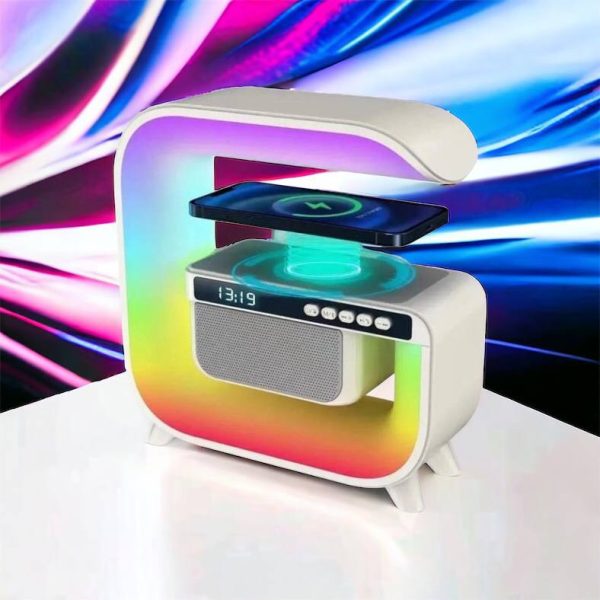 Нічний акумуляторний RGB G3 з бездротовою зарядкою 15W Bluetooth колонка Настільна смарт лампа White