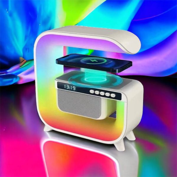 Нічний акумуляторний RGB G3 з бездротовою зарядкою 15W Bluetooth колонка Настільна смарт лампа White