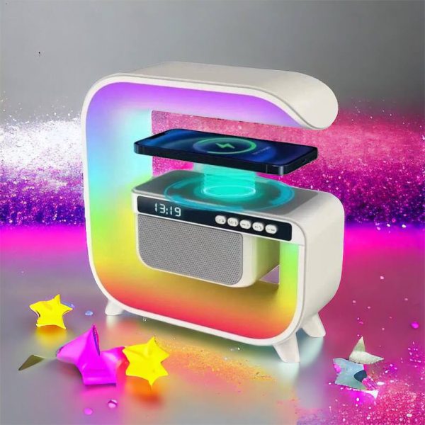 Нічний акумуляторний RGB G3 з бездротовою зарядкою 15W Bluetooth колонка Настільна смарт лампа White