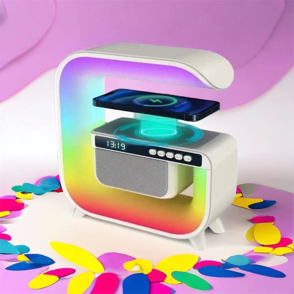 Нічний акумуляторний RGB G3 з бездротовою зарядкою 15W Bluetooth колонка Настільна смарт лампа White