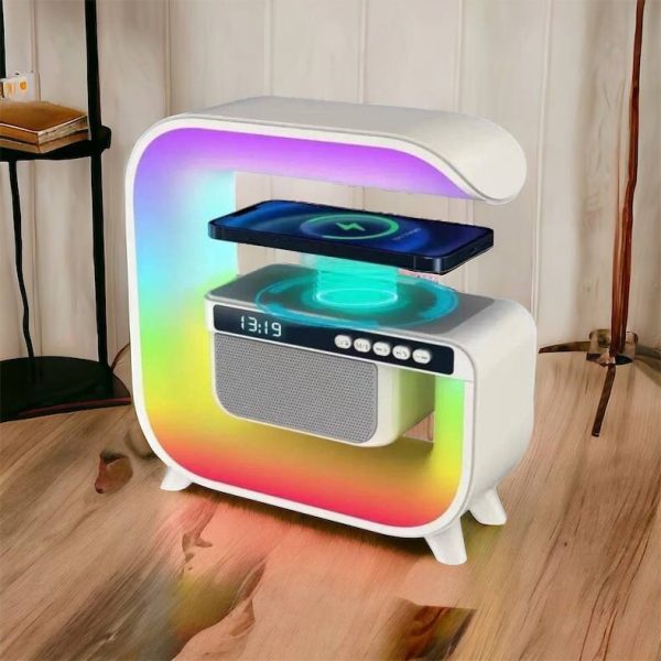 Нічний акумуляторний RGB G3 з бездротовою зарядкою 15W Bluetooth колонка Настільна смарт лампа White