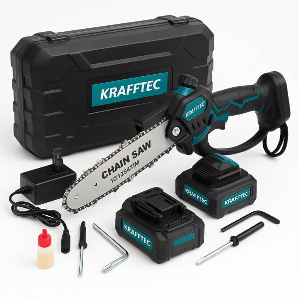 catalog_1772334760_618.png Акумуляторна ланцюгова міні пила 20 см у кейсі Krafftec (36V 4 Ач) + 2 акумулятори та індикатором заряду