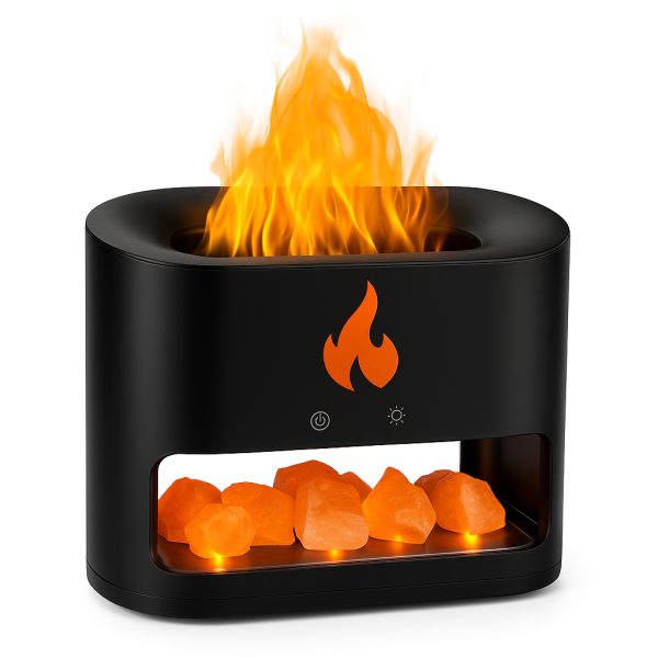 catalog_1783872104_339.png Лампа зволожувач повітря Docsal Flame 3 в 1 з соляним камінням, Портативний зволожувач лампа чорна