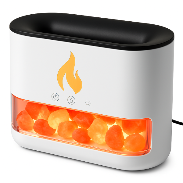 catalog_1784008851_146.png Лампа зволожувач повітря Docsal Flame 3 в 1 з соляним камінням, Портативний зволожувач лампа біла