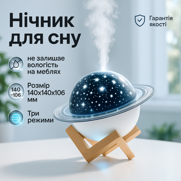 creative_1772349161_154.png Зволожувач повітря проектор Зоряне небо/ сатурн / Настільний світильник нічник Проекційний