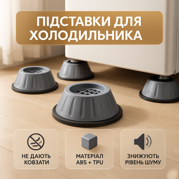 creative_1772349988_575.png Універсальні антивібраційні підставки для пральної машини холодильника меблів 4 шт