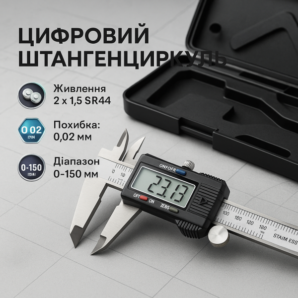 creative_1772352248_734.png Електронний цифровий Штангенциркуль Digital Caliper 0-150 мм з LCD дисплеєм у кейсі мікрометр електронний
