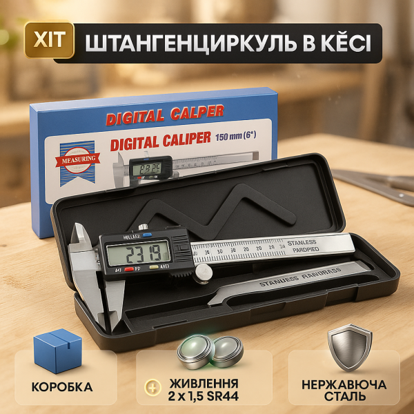 creative_1772352297_565.png Електронний цифровий Штангенциркуль Digital Caliper 0-150 мм з LCD дисплеєм у кейсі мікрометр електронний