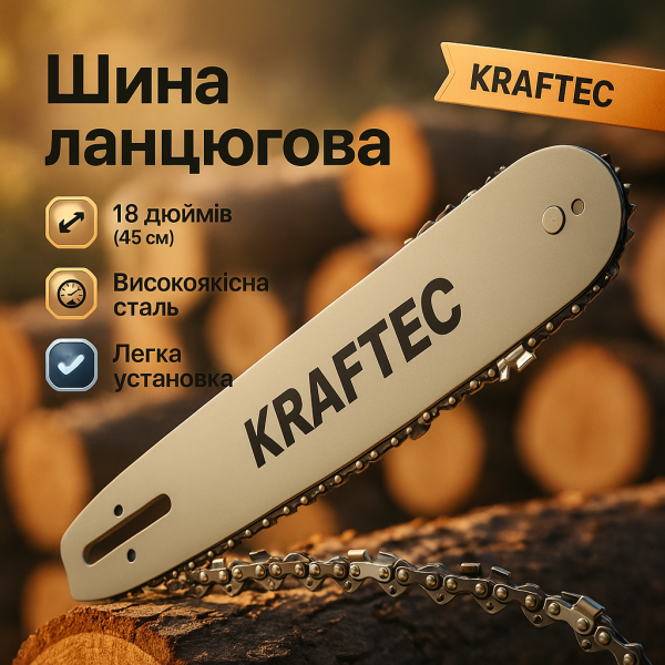 creative_1772428524_425.png Комплект шина 45 см + 2 ланцюги 18 дюймів 72 ланки для бензопили, із міцної сталі для довговічності та надійності