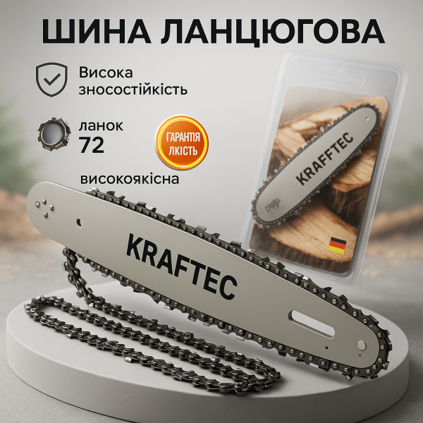 creative_1772428571_628.png Комплект шина 45 см + 2 ланцюги 18 дюймів 72 ланки для бензопили, із міцної сталі для довговічності та надійності