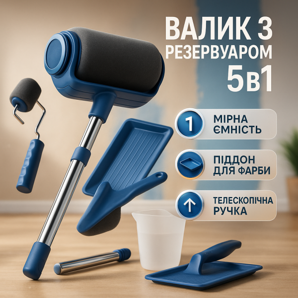 Набір для фарбування стін стелі підлоги валик з резервуаром Paint Roller 5 в 1