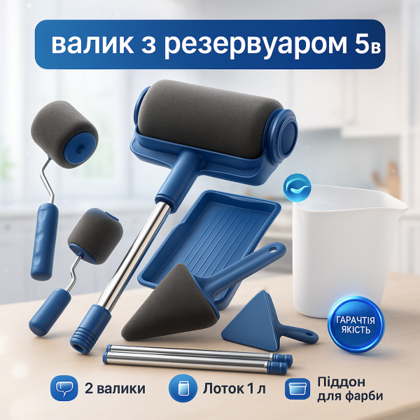 Набір для фарбування стін стелі підлоги валик з резервуаром Paint Roller 5 в 1