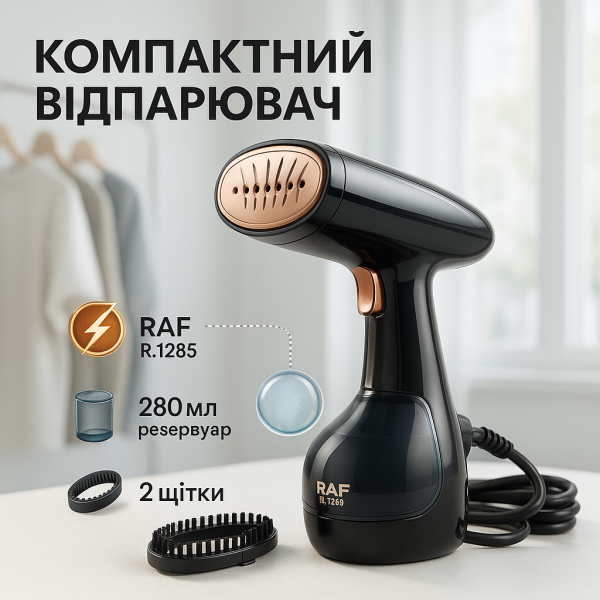 creative_1775019931_861.png Відпарювач ручний RAF R.1285 Праска з парою для вертикального прасування одягу 1600 Вт