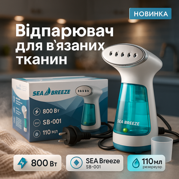 creative_1775041563_489.png Відпарювач портативний SeaBreeze SB-001, парова щітка відпарювач, компактний White