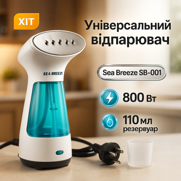 creative_1775041612_422.png Відпарювач портативний SeaBreeze SB-001, парова щітка відпарювач, компактний White