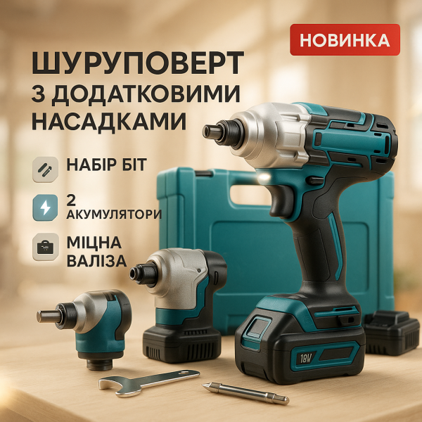 Набір 2 в 1 шуруповерт + гайковерт в валізі 2 акумулятори