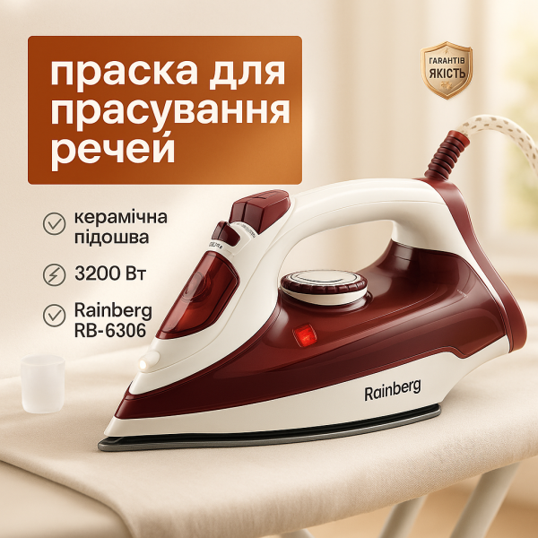 Праска парова Rainberg RB-6306 з керамічним покриттям 1600Вт функція самоочищення подачі пари
