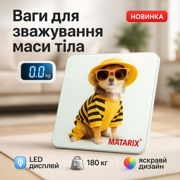 Ваги підлогові MATARIX MX-452 180 кг, Ваги підлогові для вимірювання маси тіла електронні, пес