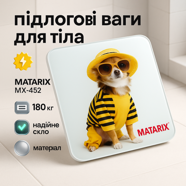 Ваги підлогові MATARIX MX-452 180 кг, Ваги підлогові для вимірювання маси тіла електронні, пес