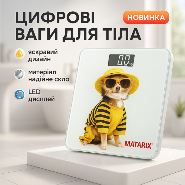 Ваги підлогові MATARIX MX-452 180 кг, Ваги підлогові для вимірювання маси тіла електронні, пес