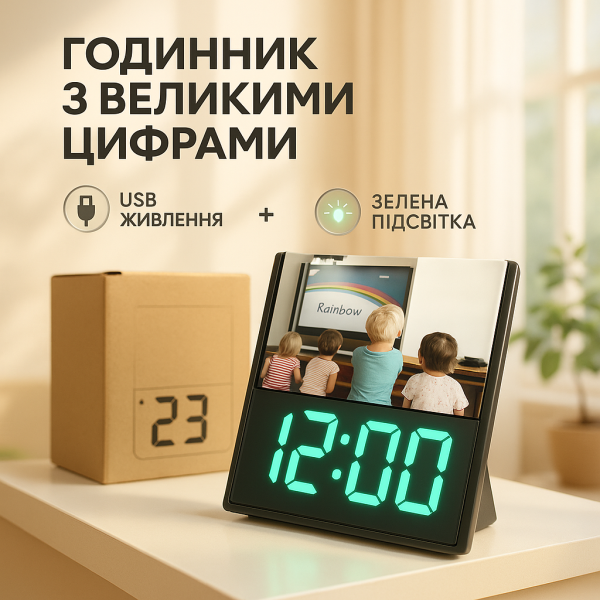 creative_1781538802_680.png Електронний дротовий настільний цифровий годинник DS-6608 з фоторамкою, зелене підсвічування Black
