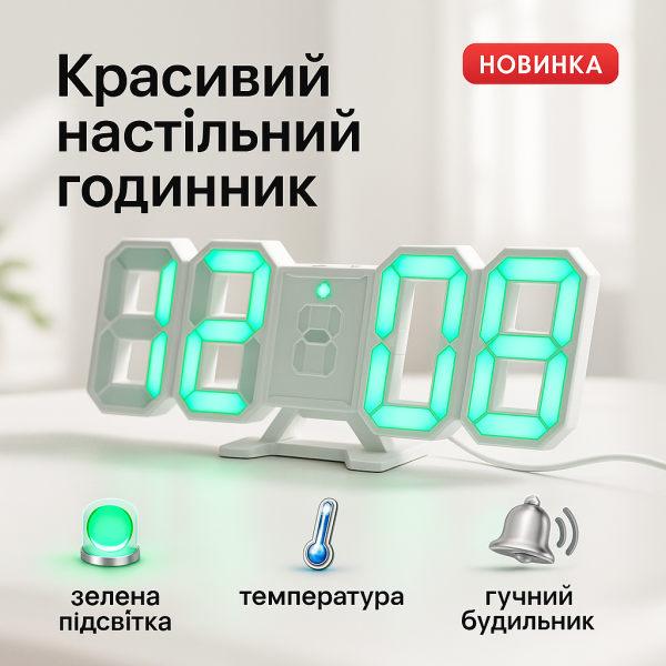 creative_1781539717_956.png Годинник настільний електронні VST-883 LED з будильником і термометром, розумний настільний годинник