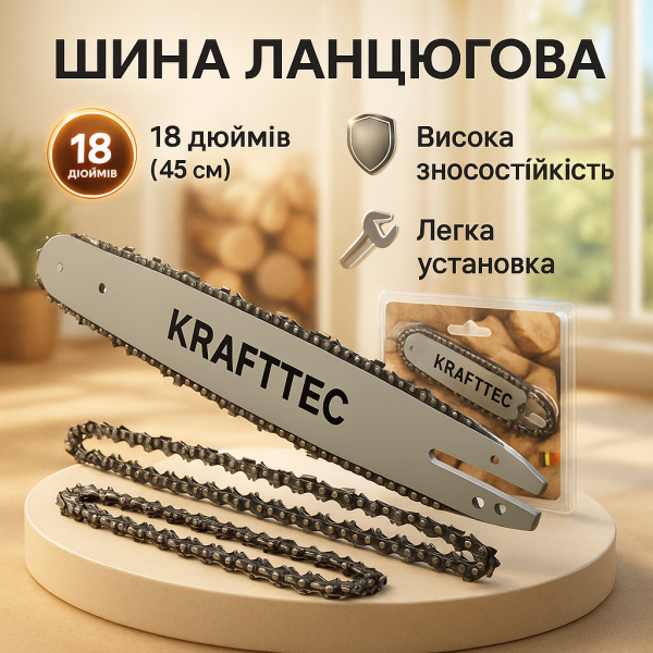 creative_1783265627_316.png Комплект шина 45 см + 2 ланцюги 18 дюймів 72 ланки для бензопили, із міцної сталі для довговічності та надійності