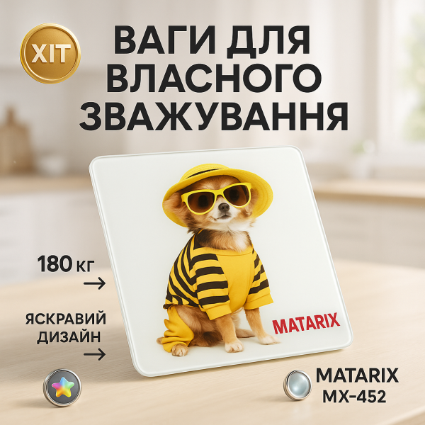 Ваги підлогові MATARIX MX-452 180 кг, Ваги підлогові для вимірювання маси тіла електронні, пес