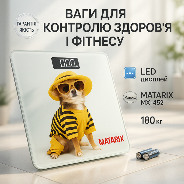 Ваги підлогові MATARIX MX-452 180 кг, Ваги підлогові для вимірювання маси тіла електронні, пес