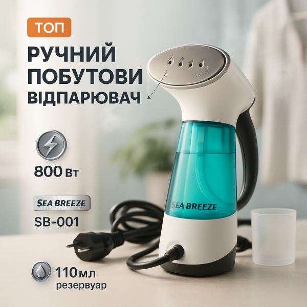 creative_1789086228_306.png Відпарювач портативний SeaBreeze SB-001, парова щітка відпарювач, компактний White